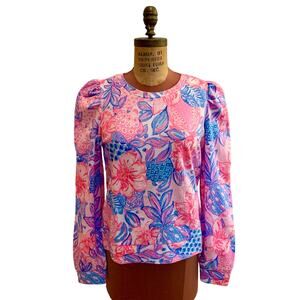 NWT Lilly Pulitzer Jansen Sweatshirt Size M Pink Isle Snappy Turtle Floral Girly